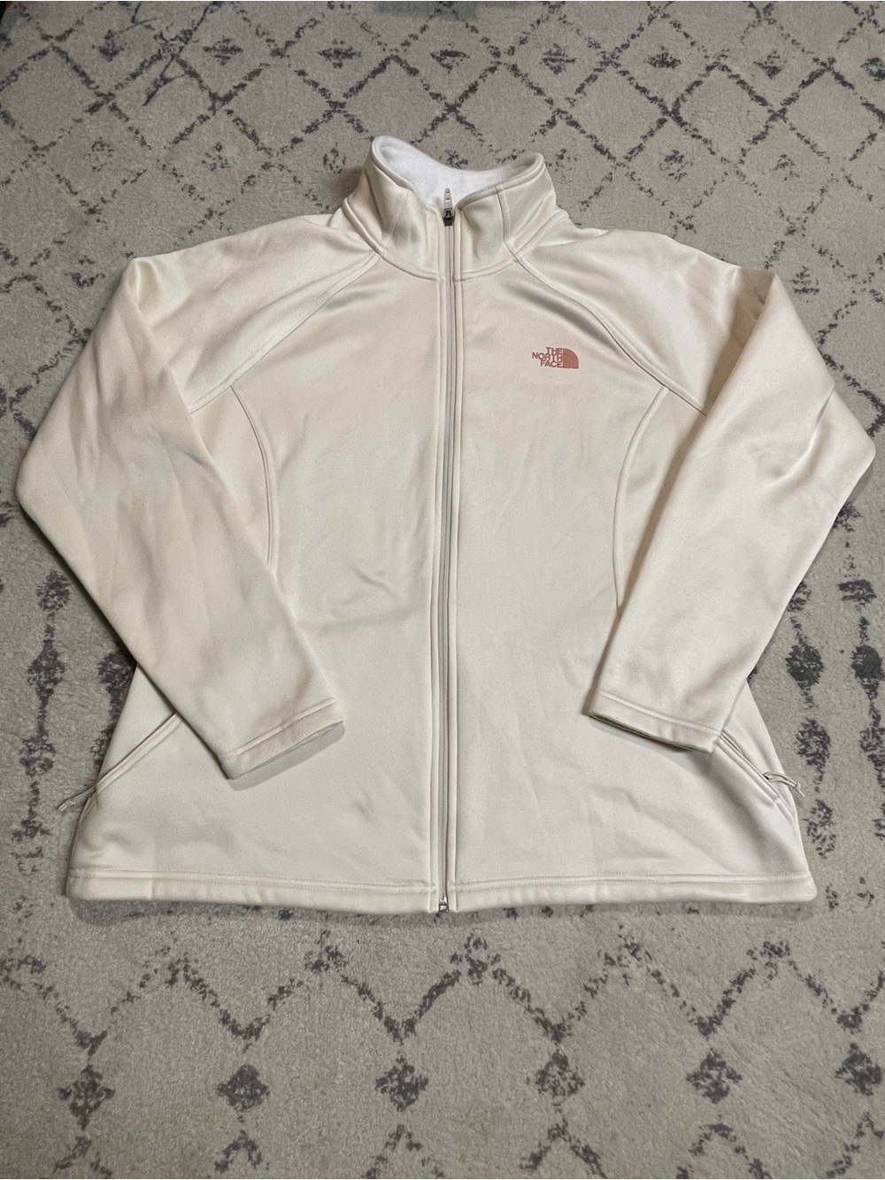 The North Face Women’s Cream Full-Zip Fleece Jacket with Pink Logo